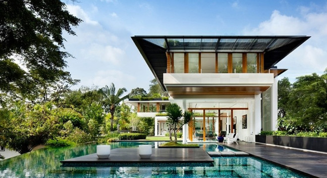 piscina de vidro - casa bonita e moderna